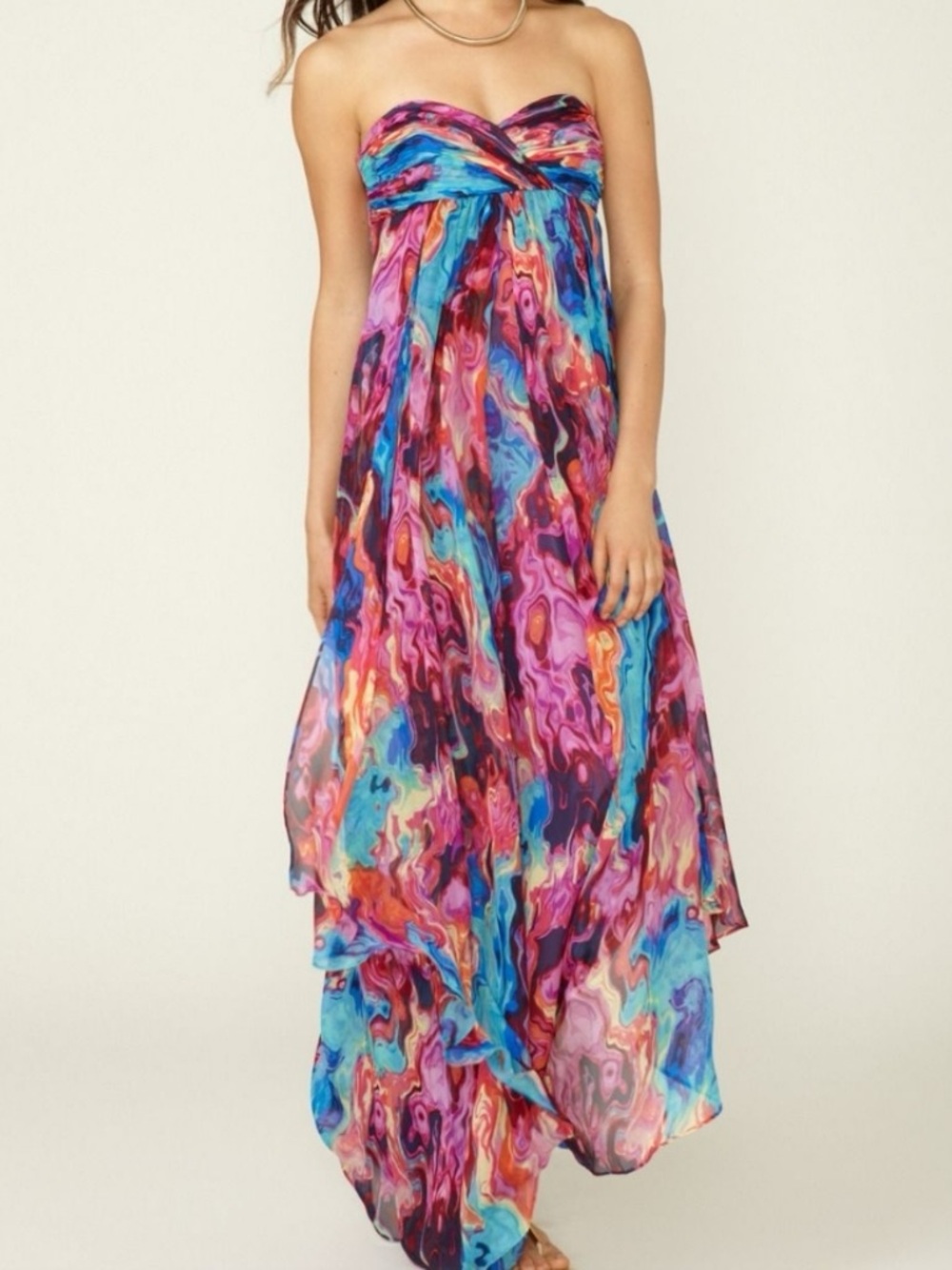 Laundry by Shelli Segal Abstract Marble Strapless Maxi Dress Multicolor Size 2